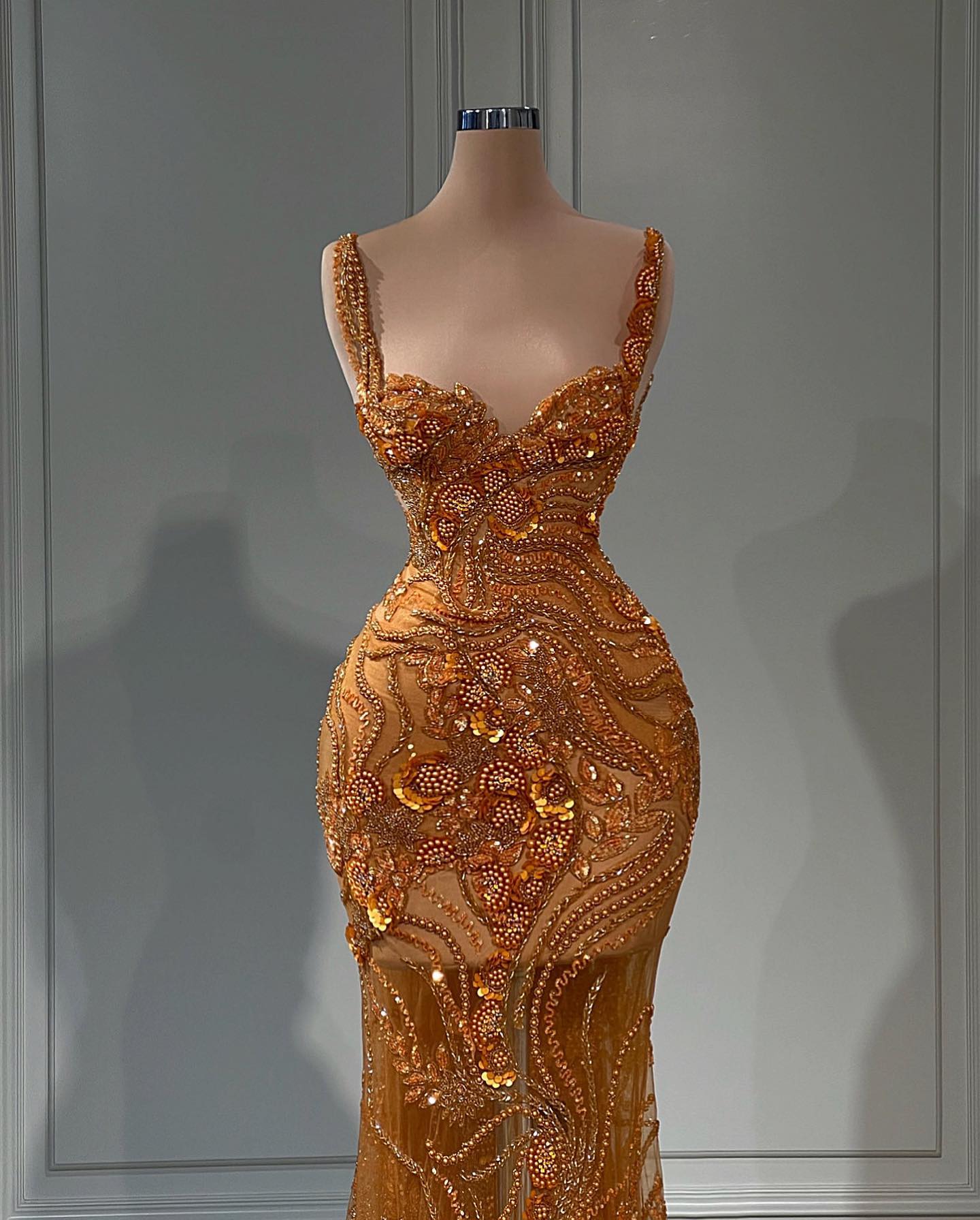 Saudi Arabic Beads Mermaid Evening Dress Sexy Spaghetti Strap Lace Appliques Prom Gowns Custom Made Special Occasion Dresses