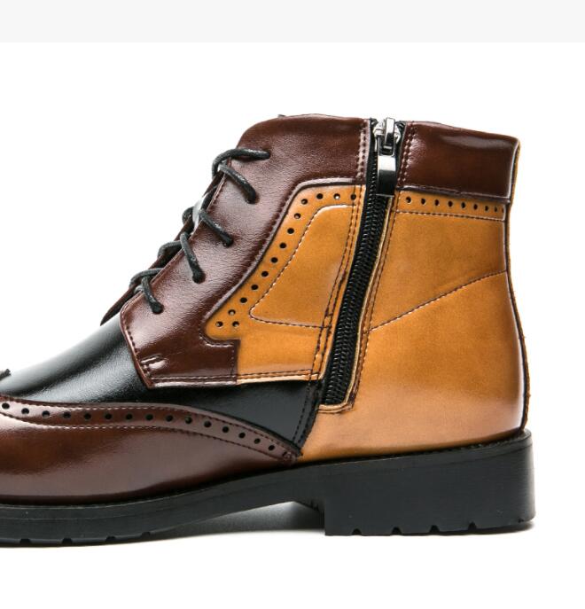 New Arrivals Mixed Colors Block Men's Short Boots Zipper Lace-up Round Toe Handmade Men Ankle Boots Size 38-44