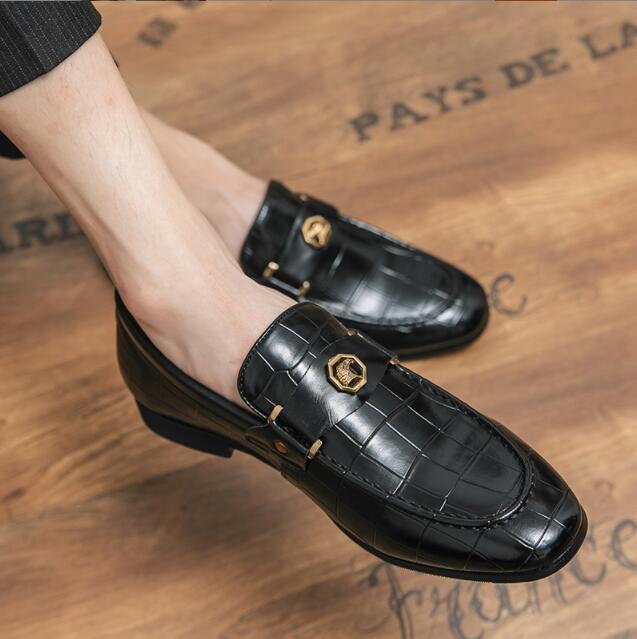 Black Men Loafers Shoes Crocodile Pattern Men Dress Sheos Round Toe Wedding Men Shoes Zapatos De Vestir Hombre