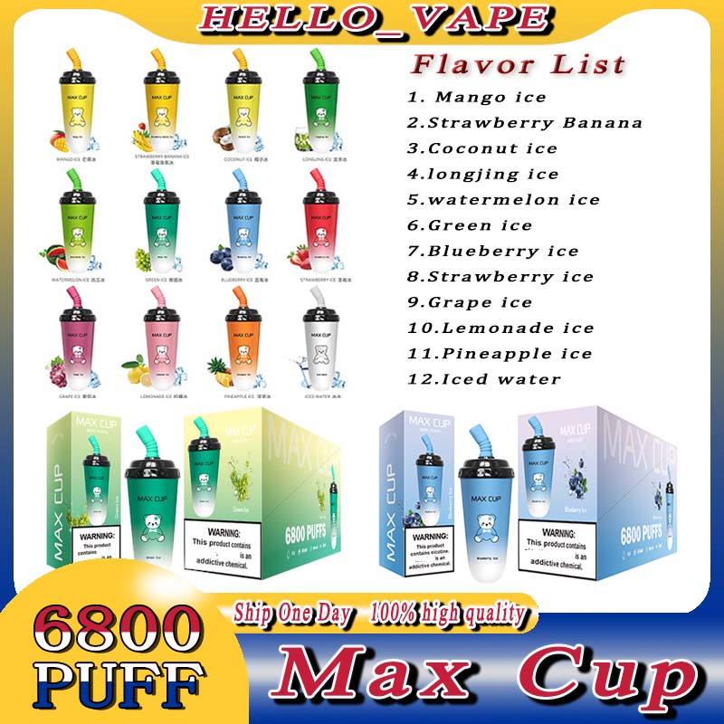 Original Max Cup 6800 puff Disposable Electronic Cigarette Starter Kit Strength 0 2 3 5% Vape 16ml 600mAh Battery Rechargeable Vape Pen milk tea cups
Original Max Cup 6800 puff Disposable Electronic Cigarette Starter Kit Strength 0 2 3 5% Vape 16ml 600mAh Battery Rechargeable Vape Pen milk tea cups