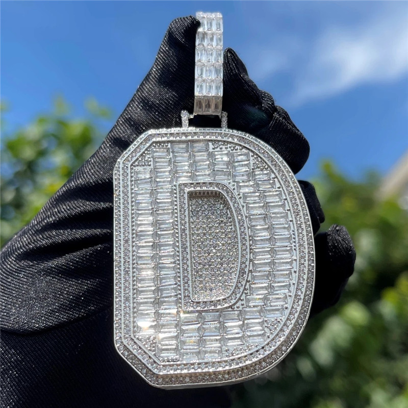 AZ Custom Name Necklace Jewelry Gold Plated CZ Letter Pendant Necklace with 3MM 24INCH Rope Chain for Men Women