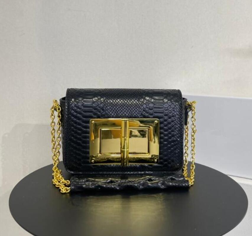 New one shoulder women's leather handbag box Tomford snake pattern large hardware pair casual fashion bag