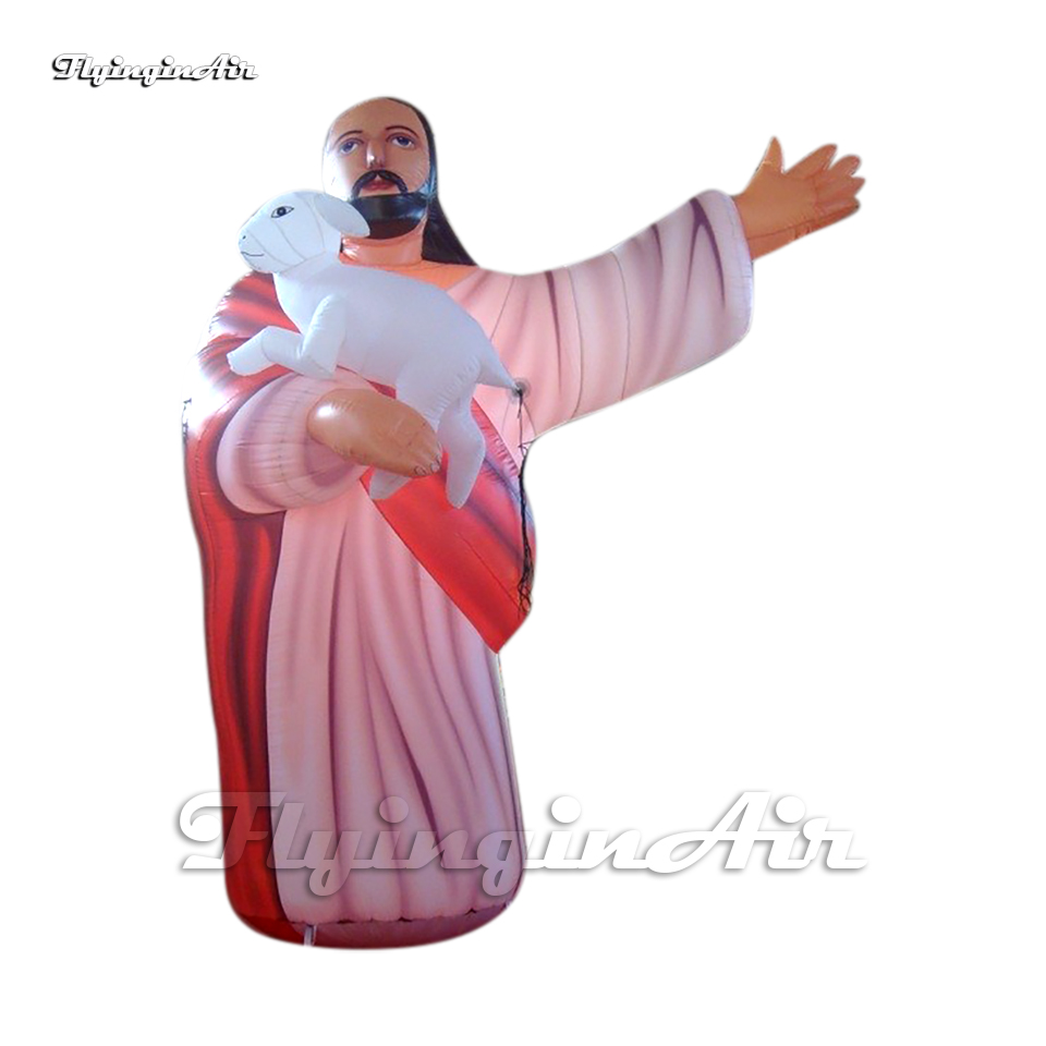 Large Inflatable Christian Statue Replica Jesus With Sheep For Christianity Event
