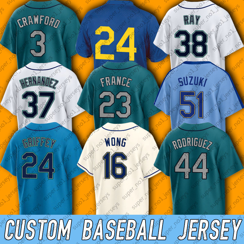 Seattle 44 Julio Rodriguez Baseball Jersey Ken Griffey Jr Ichiro Suzuki Kolten Wong Ty France Jerseys Eugenio Suarez JP Crawford Robbie Ray Logan Gilbert Gonzales, Woman custom jersey (ss)
Seattle 44 Julio Rodriguez Baseball Jersey Ken Griffey Jr Ichiro Suzuki Kolten Wong Ty France Jerseys Eugenio Suarez JP Crawford Robbie Ray Logan Gilbert Gonzales, Woman custom jersey (ss)