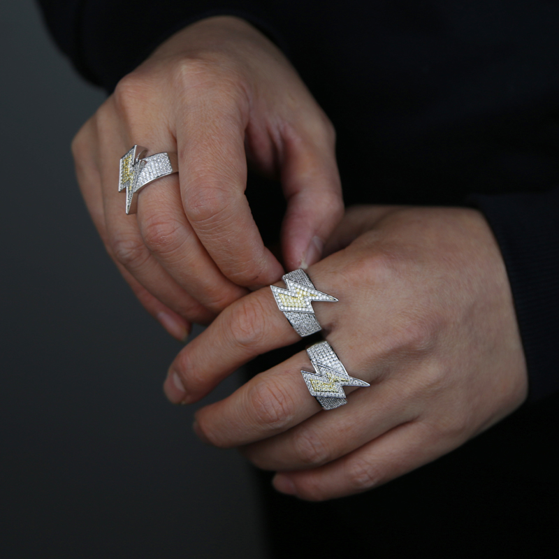 two tone plated lightning shape ring with cz paved women men punk styles hip hop ring for party jewelry drop ship