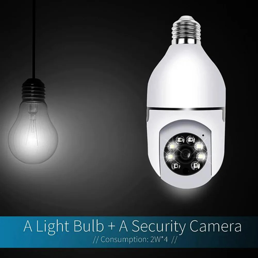 WiFi 360 Panoramic Bulb Camera 1080P Surveillance Camera Wireless Home Security Cameras Night Vision Two Way Audio Smart Motion Detection Support 5G