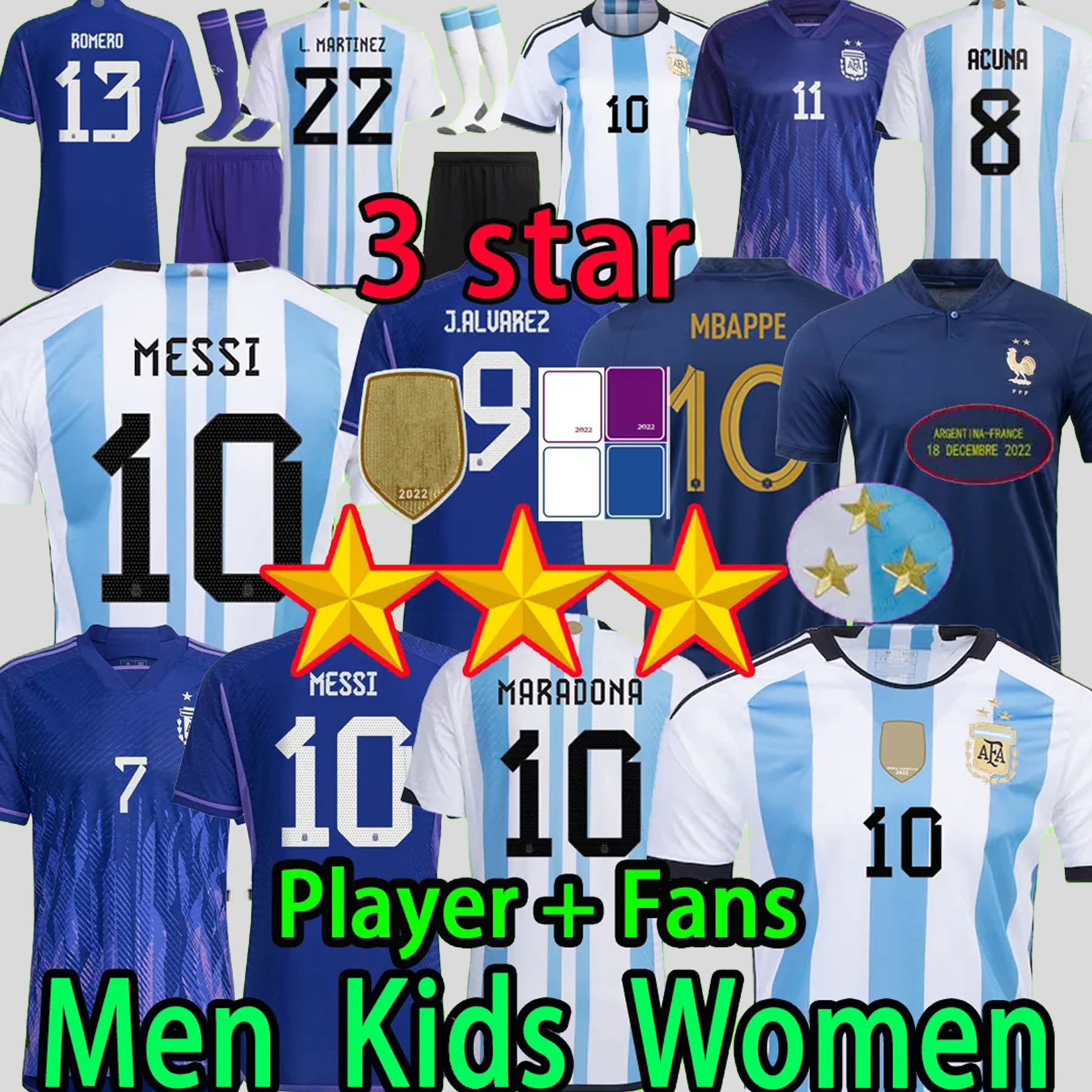3 Stars Argentina Soccer Jerseys MESSIs France Maillots de football Kids kit women finals 2022 Player Version MBAPPE J.ALVAREZ DE PAUL DI MARIA T shirt 3XL 4XL uniforms
3 Stars Argentina Soccer Jerseys MESSIs France Maillots de football Kids kit women finals 2022 Player Version MBAPPE J.ALVAREZ DE PAUL DI MARIA T shirt 3XL 4XL uniforms