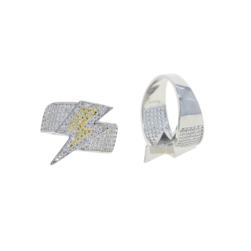 two tone plated lightning shape ring with cz paved women men punk styles hip hop ring for party jewelry drop ship
