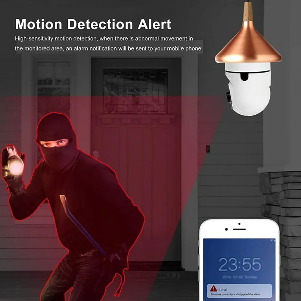 WiFi 360 Panoramic Bulb Camera 1080P Surveillance Camera Wireless Home Security Cameras Night Vision Two Way Audio Smart Motion Detection Support for 