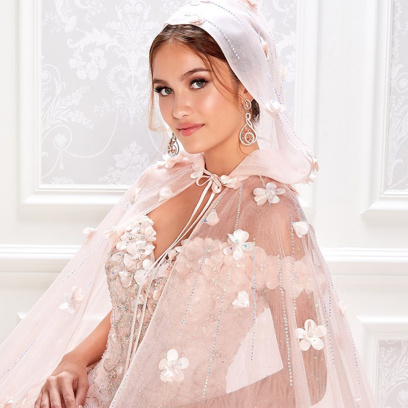 Pink Off The Shoulder Prom Dresses Beaded 3D Florals Party Dresses Princess with Cape Sleeves Custom Made Evening Dress