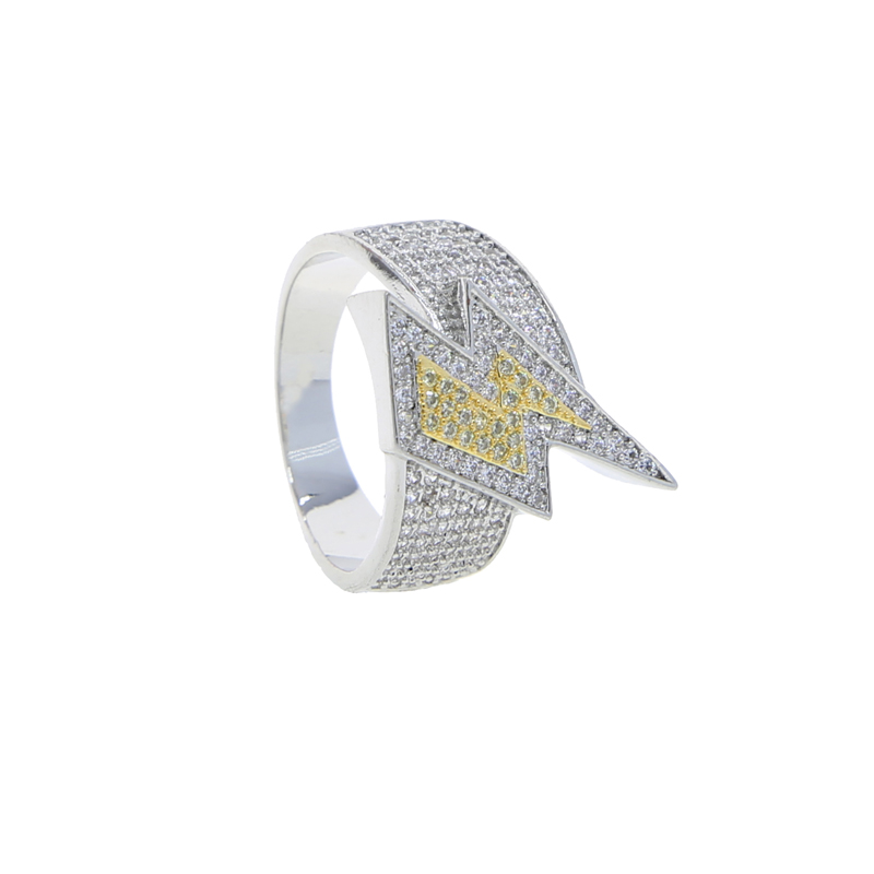 two tone plated lightning shape ring with cz paved women men punk styles hip hop ring for party jewelry drop ship