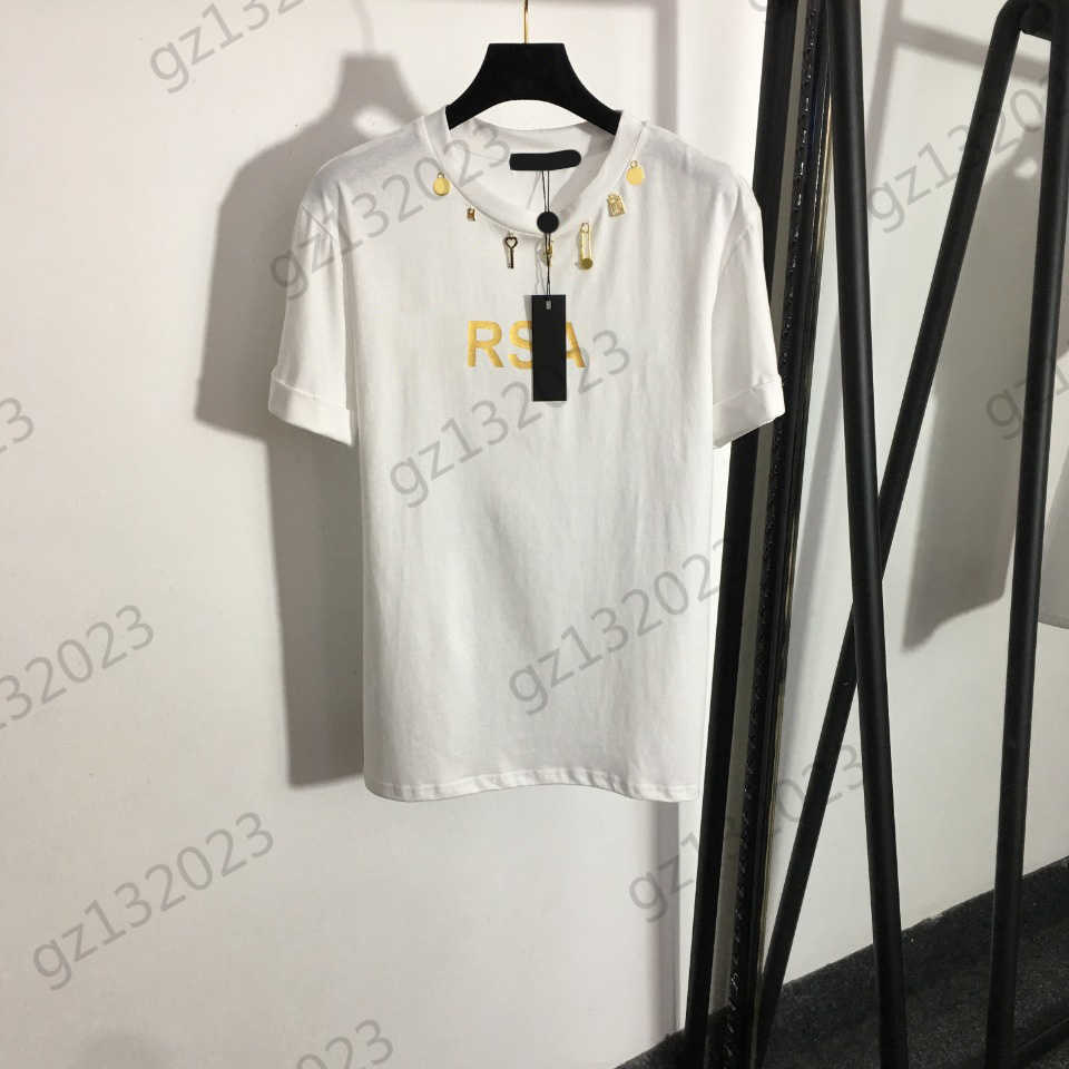 Womens Clothes T-shirts Letter Printing Metallic Logo Embellished Crewneck Short Sleeve Tops Pure Cotton Breathable Casual Tees Fashion Women Apparel 3 Colors, 15
Womens Clothes T-shirts Letter Printing Metallic Logo Embellished Crewneck Short Sleeve Tops Pure Cotton Breathable Casual Tees Fashion Women Apparel 3 Colors, 15