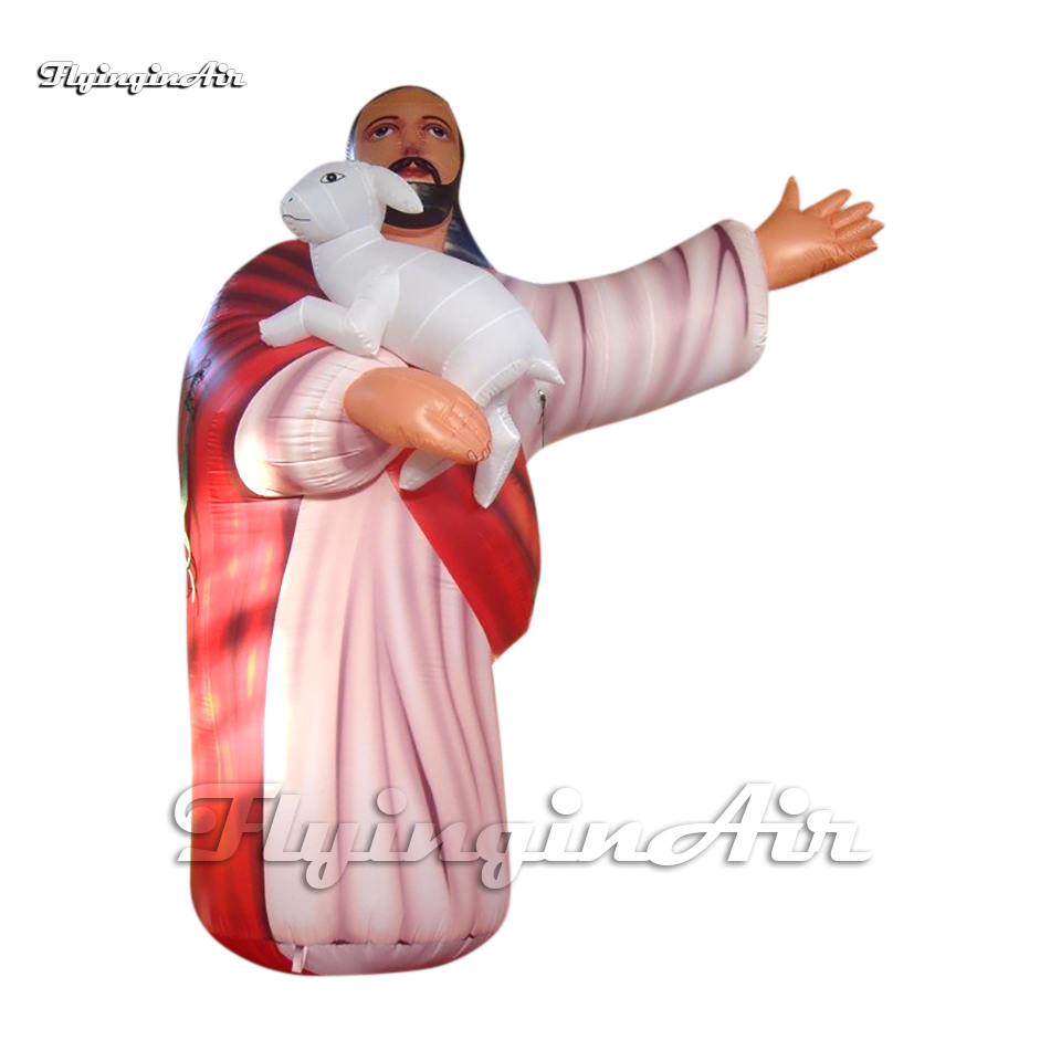 Large Inflatable Christian Statue Replica Jesus With Sheep For Christianity Event