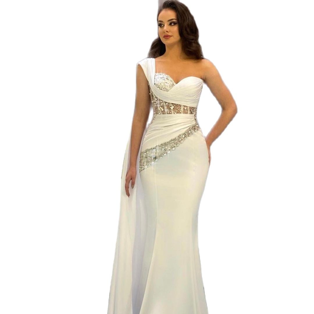Shiny Sequined Mermaid Evening Dresses Simple Sweetheart Beads Prom Dress White Satin Formal Party Gowns