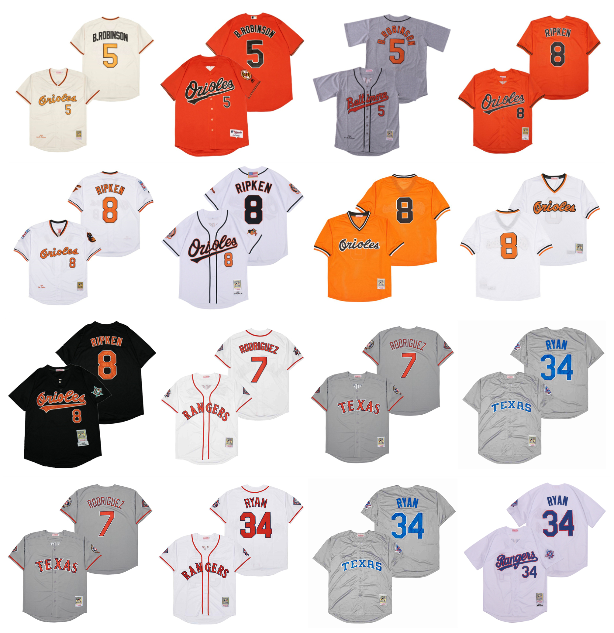 Mitchell and Ness Throwback Orioles 5 Brooks Robinson Baseball Jersey 8 Cal Ripken Jr Rangers 34 Nolan Ryan 7 Ivan Rodriguez, As pic
Mitchell and Ness Throwback Orioles 5 Brooks Robinson Baseball Jersey 8 Cal Ripken Jr Rangers 34 Nolan Ryan 7 Ivan Rodriguez, As pic