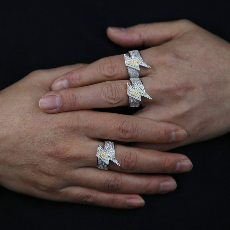 two tone plated lightning shape ring with cz paved women men punk styles hip hop ring for party jewelry drop ship