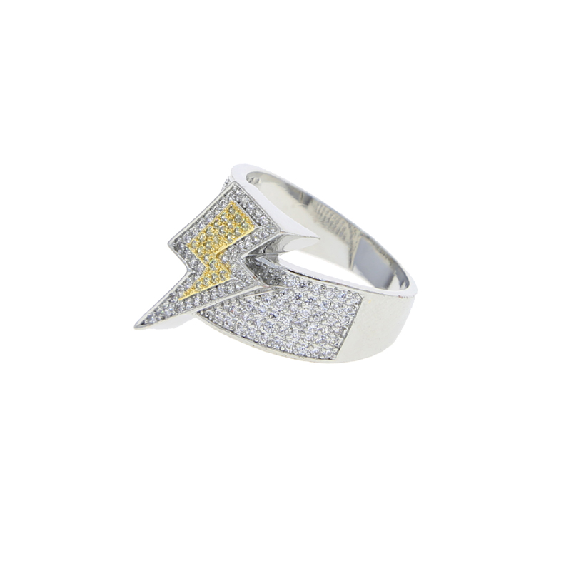 two tone plated lightning shape ring with cz paved women men punk styles hip hop ring for party jewelry drop ship