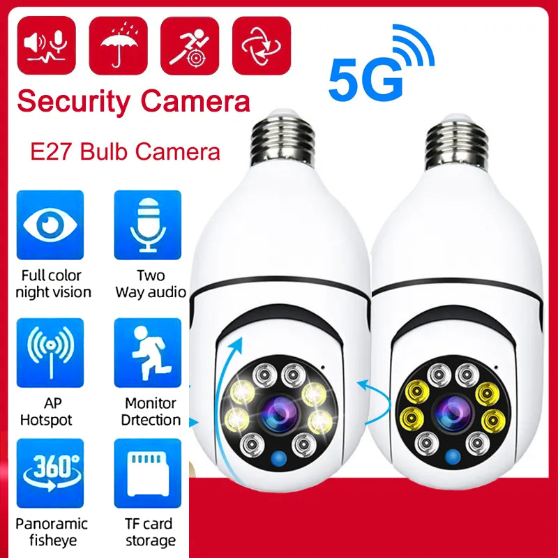 WiFi 360 Panoramic Bulb Camera 1080P Surveillance Camera Wireless Home Security Cameras Night Vision Two Way Audio Smart Motion Detection Support 5G