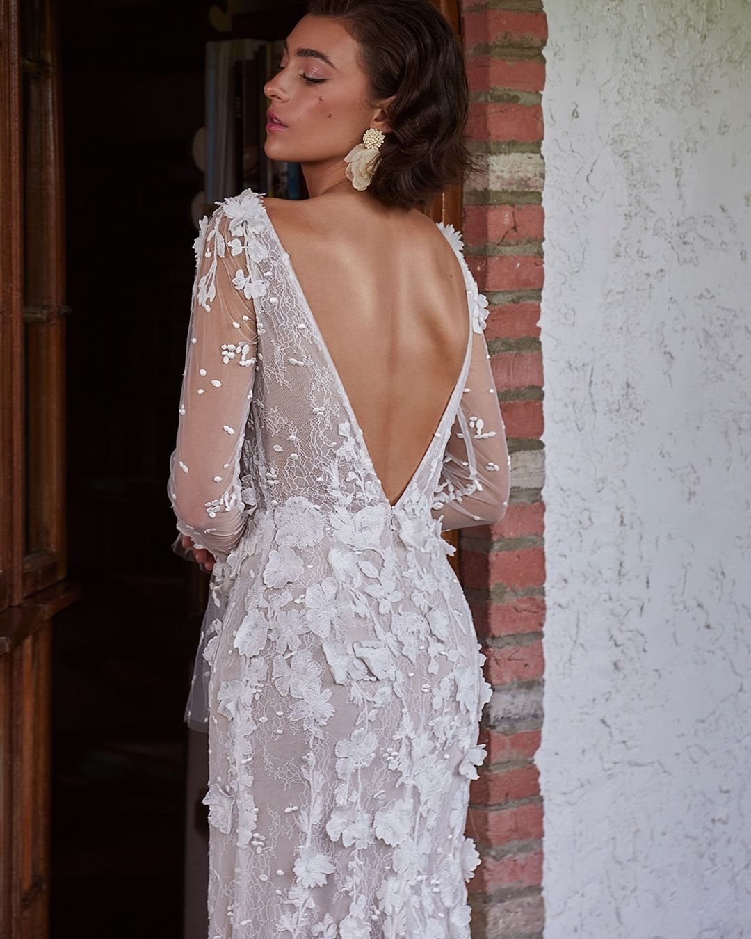 Glamorous Mermaid Wedding Dresses V-neck Lace with 3D Floral Appliques Long Net Sleeves Backless High Split Court Gown Bridal Gowns Custom Made Vestid