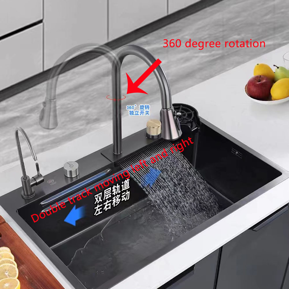 Waterfall Sink Kitchen Stainless Steel Topmount Sink Black Nano Wash Basin Single Sink creative Stainless Steel Kitchen Sinks
Waterfall Sink Kitchen Stainless Steel Topmount Sink Black Nano Wash Basin Single Sink creative Stainless Steel Kitchen Sinks