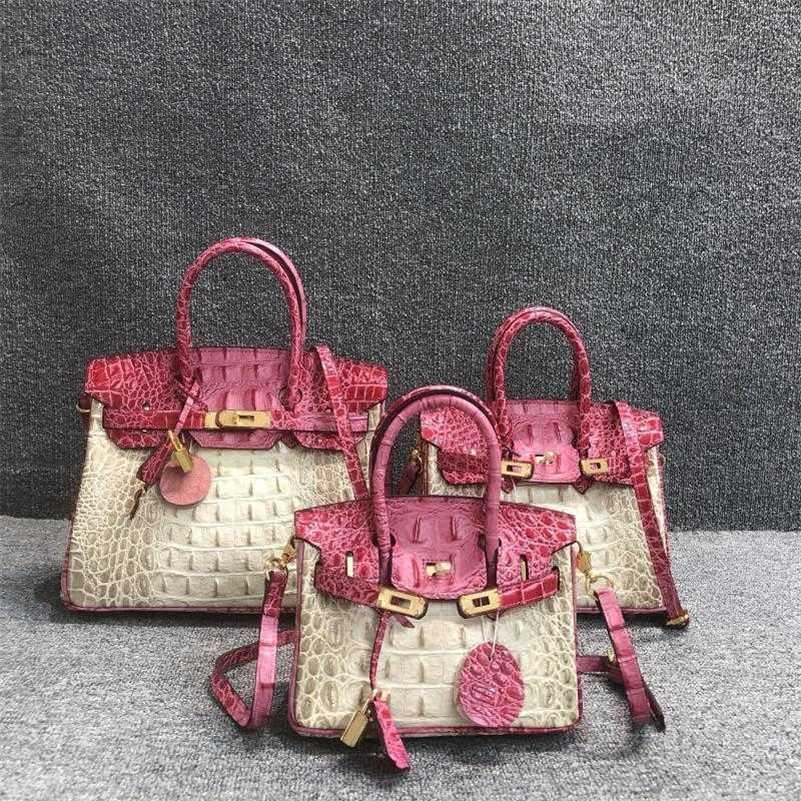 Designer Handbag Herme Birkins Leather Women's Bag Color Contrast Versatile Crocodile Bone Cow Leather Buckle Bag Handheld Shoulder Zc, 30cm crocodile bone white / plum 
Designer Handbag Herme Birkins Leather Women's Bag Color Contrast Versatile Crocodile Bone Cow Leather Buckle Bag Handheld Shoulder Zc, 30cm crocodile bone white / plum