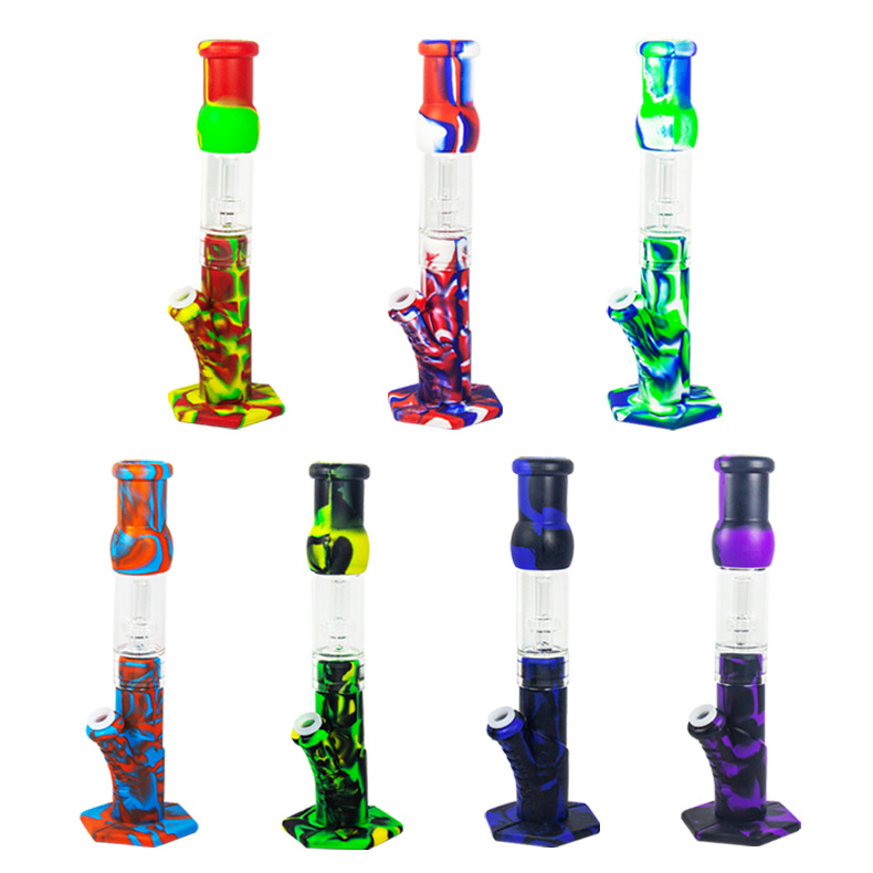 Hookahs Silicone Bong 12.4" glass percolator pipes silico ne bongs water pipe