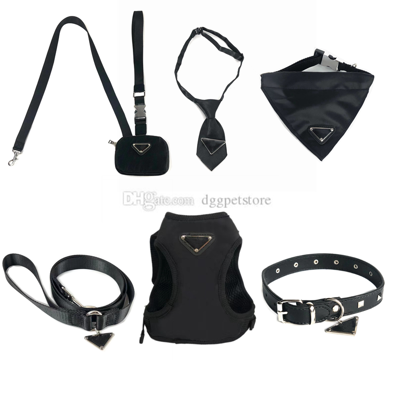 Designer Dog Harnesses Leashes Set Soft Air Mesh Adjustable Pet Harness Pets Bandanas PU Leather Dog Collars for Small Dogs Cat French Bulldog Black XXL A123