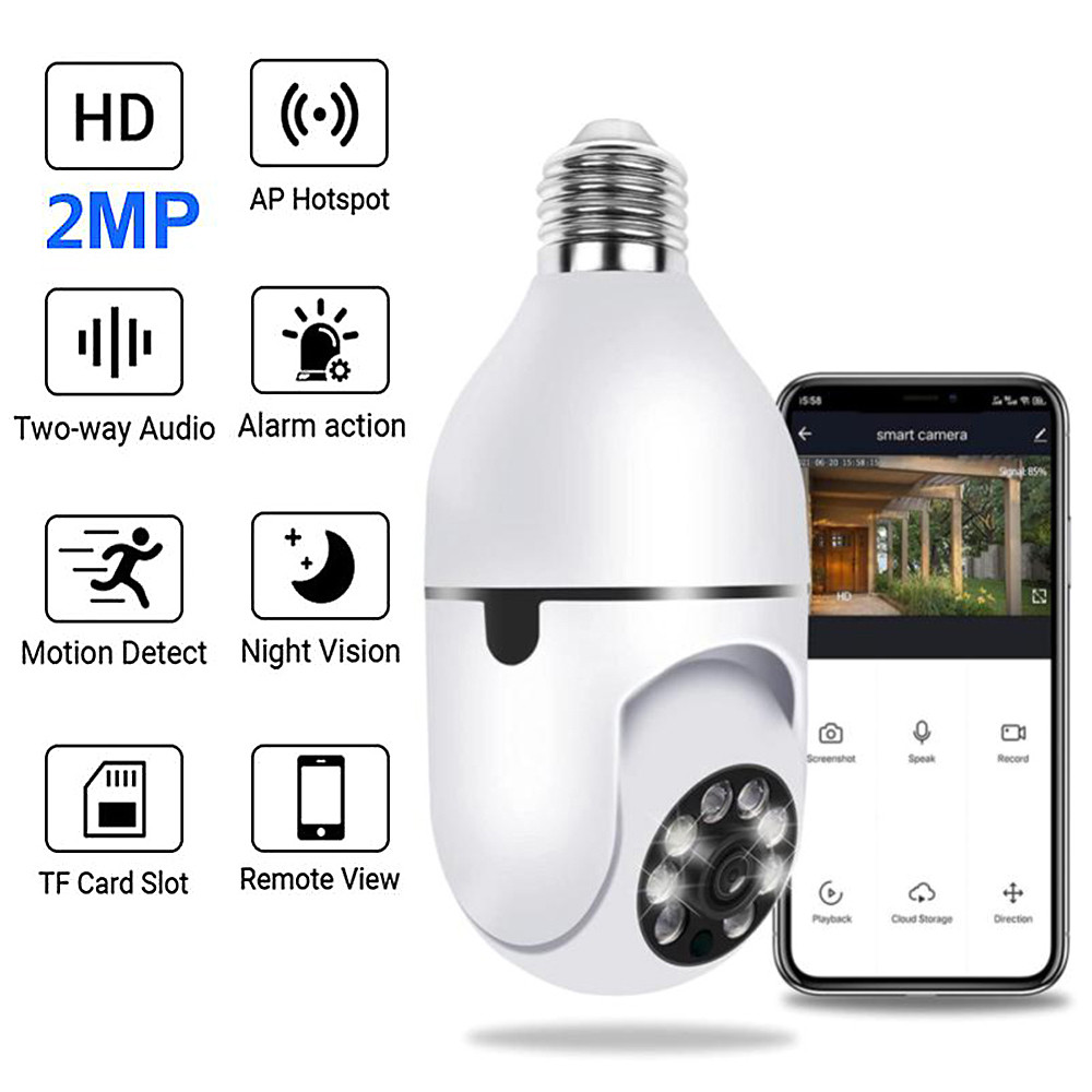 WiFi 360 Panoramic Bulb Camera 1080P Surveillance Camera Wireless Home Security Cameras Night Vision Two Way Audio Smart Motion Detection Support for 