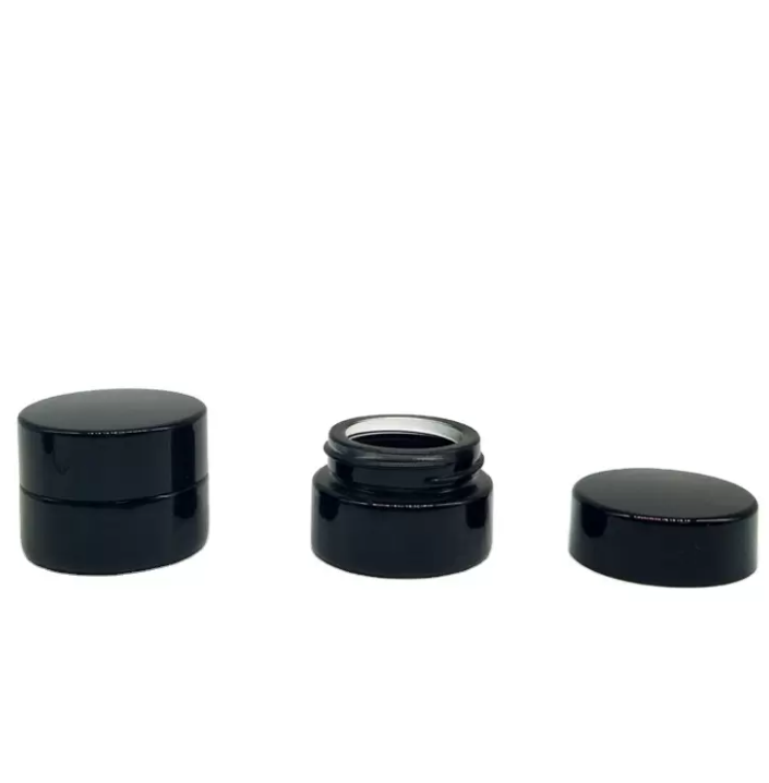 wholesale 5ml UV Protection Black Tempered Glass Jar Bottle Food Grade Non Stick No Leak Wax Dab Extracts Concentrate Container