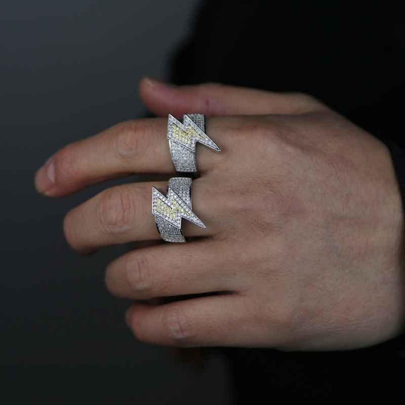 two tone plated lightning shape ring with cz paved women men punk styles hip hop ring for party jewelry drop ship