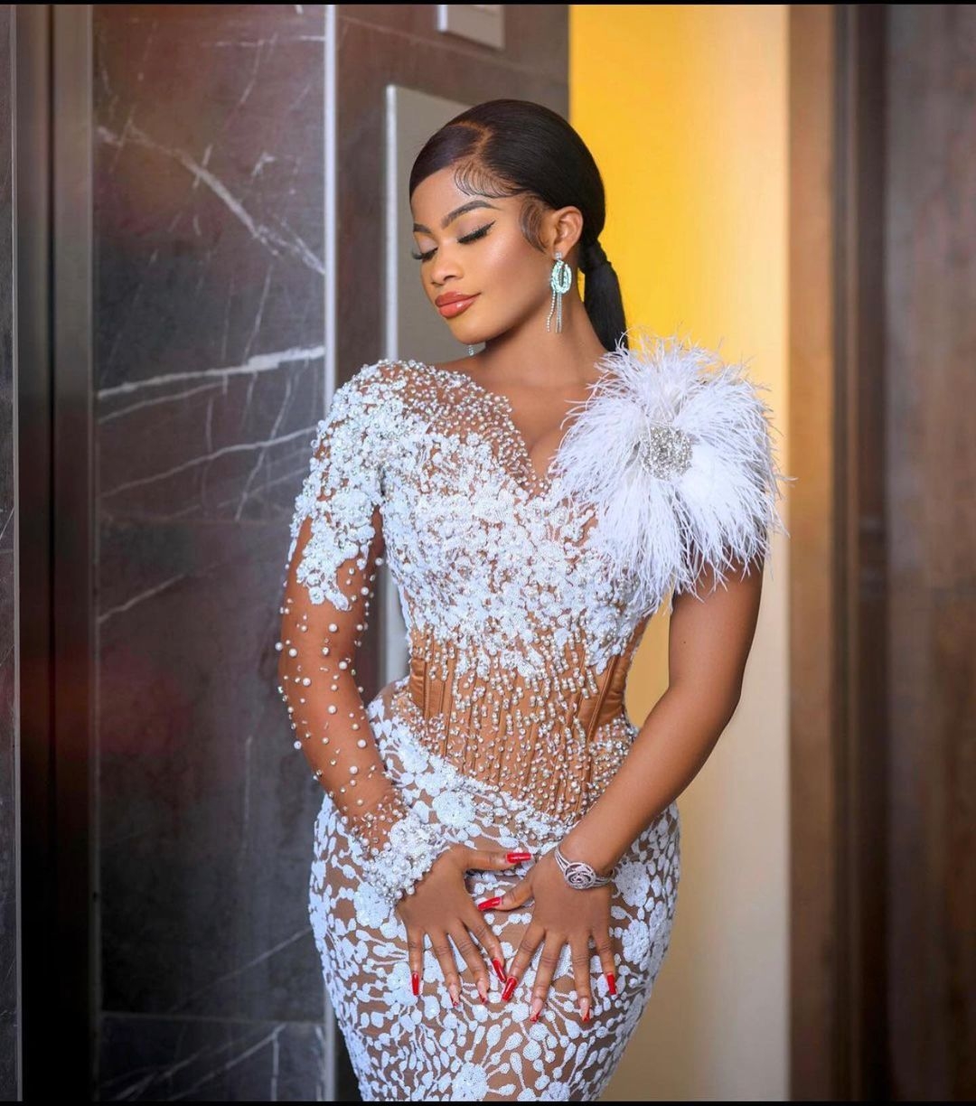 Shoulder Lace One Mermaid Wedding Dresses Fashion Feather Beading Bridal Gowns Custom Made Dress Vestido De Novia