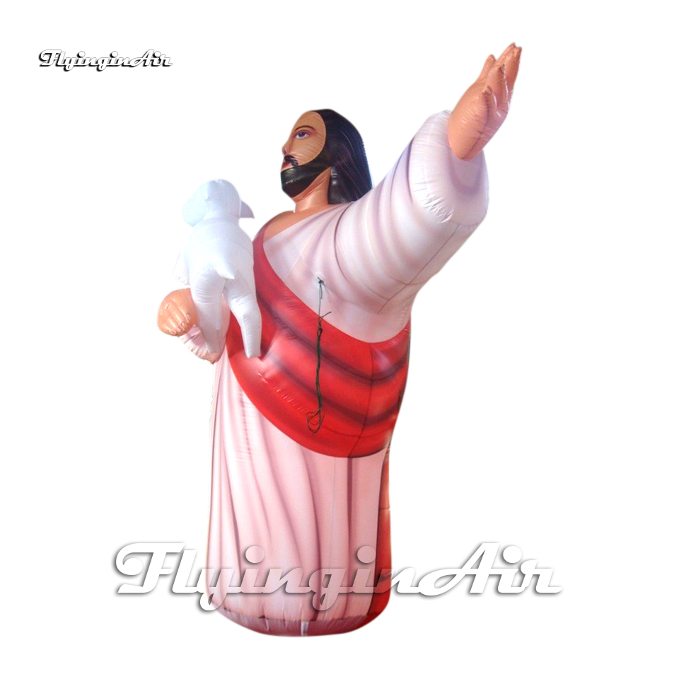 Large Inflatable Christian Statue Replica Jesus With Sheep For Christianity Event
