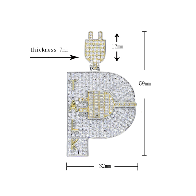 Iced Out Hip Hop Plug Pendant Paved Full Cz with Rope Chain Necklace Plated Two Tone for Men Boy Punk Style Jewelry Drop Ship