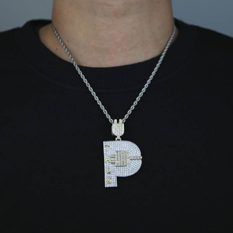 Iced Out Hip Hop Plug Pendant Paved Full Cz with Rope Chain Necklace Plated Two Tone for Men Boy Punk Style Jewelry Drop Ship