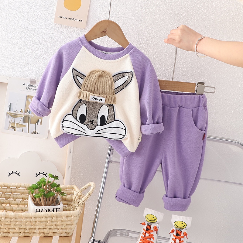 

Autumn Infant Clothes Outfits Baby Boys Girls Clothing Sets Kids T Shirt Pants 2 Pcs Suit Cartoon Bunny Children Sportswear, Pink