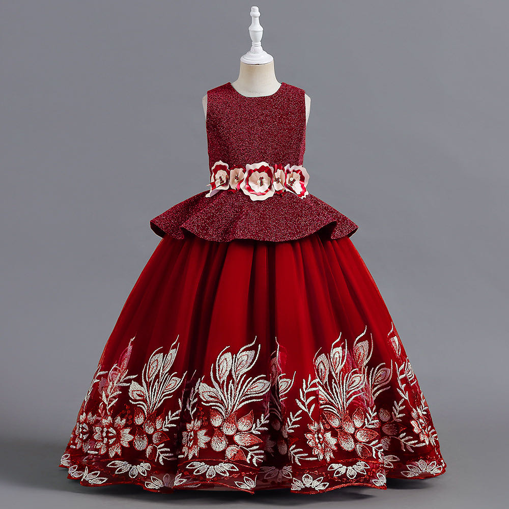 Lovely Kids wer Girl Dresses For Wedding Sleeves Ball Gown Long Train Bridesmaid Dress Girls prom Party birthday gowns