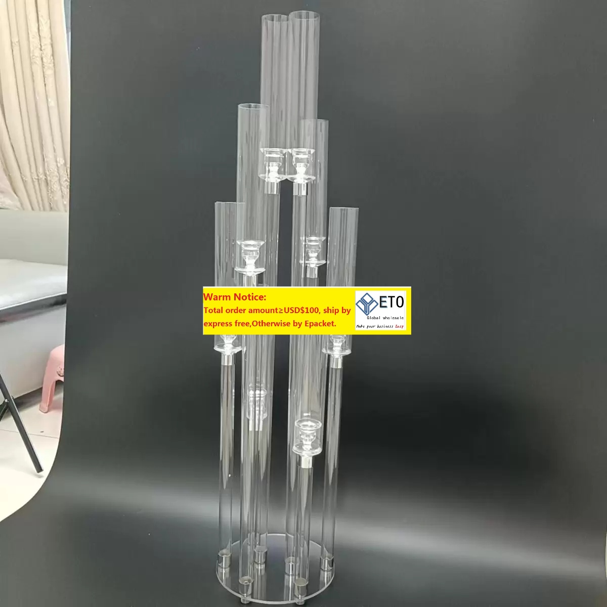 decoration Acrylic Candlestick 8 Heads Clear acrylic Candle Holders Wedding Candelabra Table Centerpieces Flower Stand Holder Candelabrum XJ260305