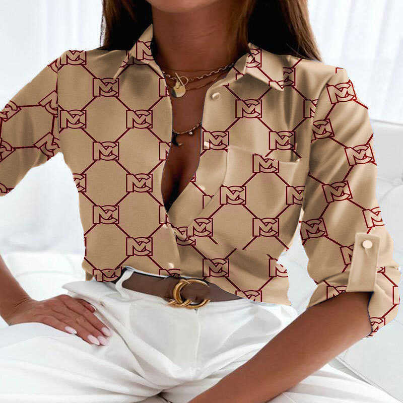 Womens Designer Clothing Fashionable T Shirts For Woman T-shirts Floral Blouse Printing Lapel Neck Long Sleeve New Casual Ladies Quality Top Sweatshir