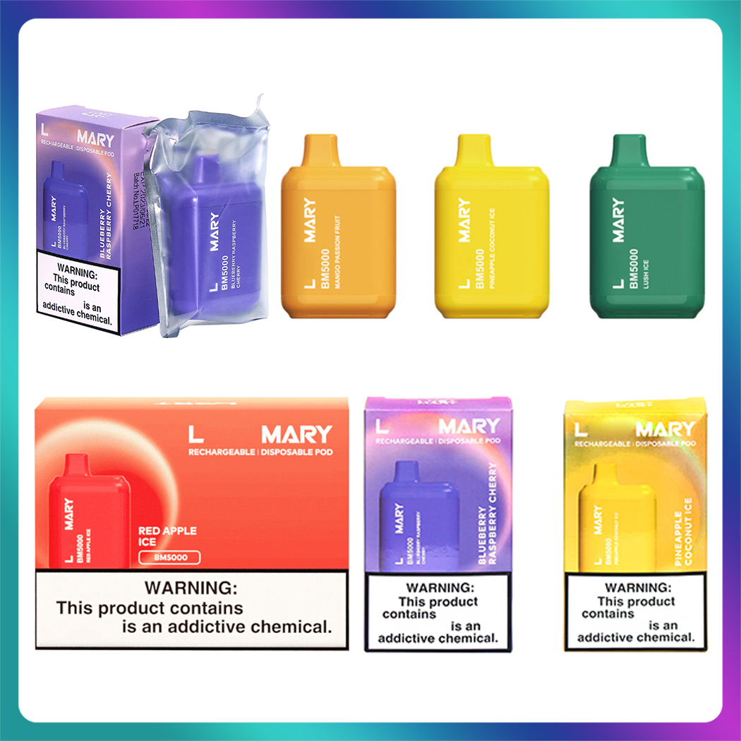 L Mary BM5000 Ef Bar Disposable E cigarettes 5000 Puffs Vape Pen 14ml Prefilled Mesh Coil Cartridges Pod 650mAh Rechargeable Battery Vaporizer vapes escobar elux
L Mary BM5000 Ef Bar Disposable E cigarettes 5000 Puffs Vape Pen 14ml Prefilled Mesh Coil Cartridges Pod 650mAh Rechargeable Battery Vaporizer vapes escobar elux