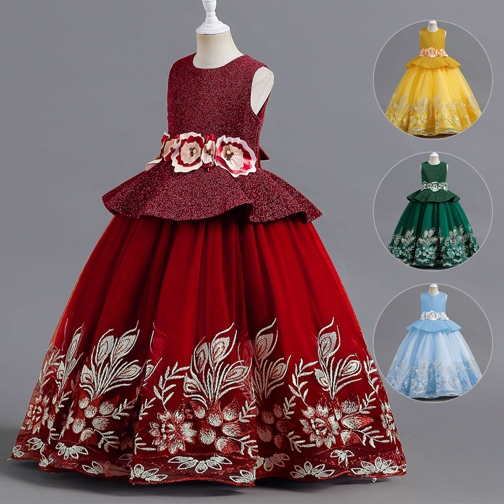 Lovely Kids wer Girl Dresses For Wedding Sleeves Ball Gown Long Train Bridesmaid Dress Girls prom Party birthday gowns