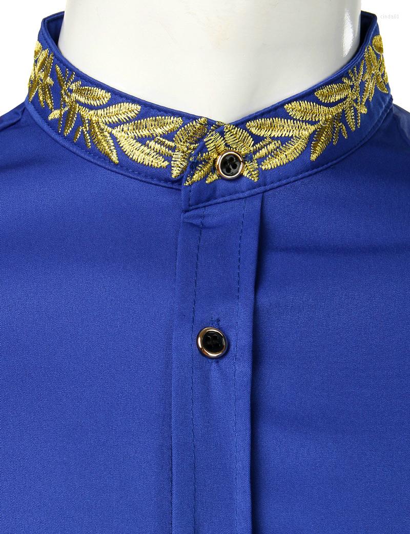 Men's Casual Shirts Black Gold Embroidery Shirt Men Spring Mens Dress Stand Collar Button Up Chemise Homme Camisa Masculina