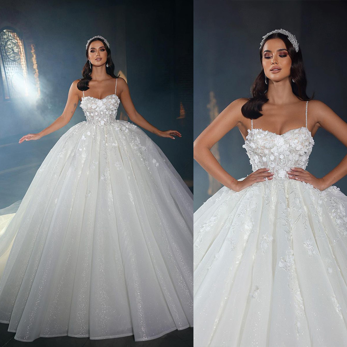 Luxurious Ball Gown Wedding Dresses Sweetheart Sleeveless Lace 3D-Floral Applicants Backless Layered Tulle Court Sown Custom Made Plus Side Vestidos D