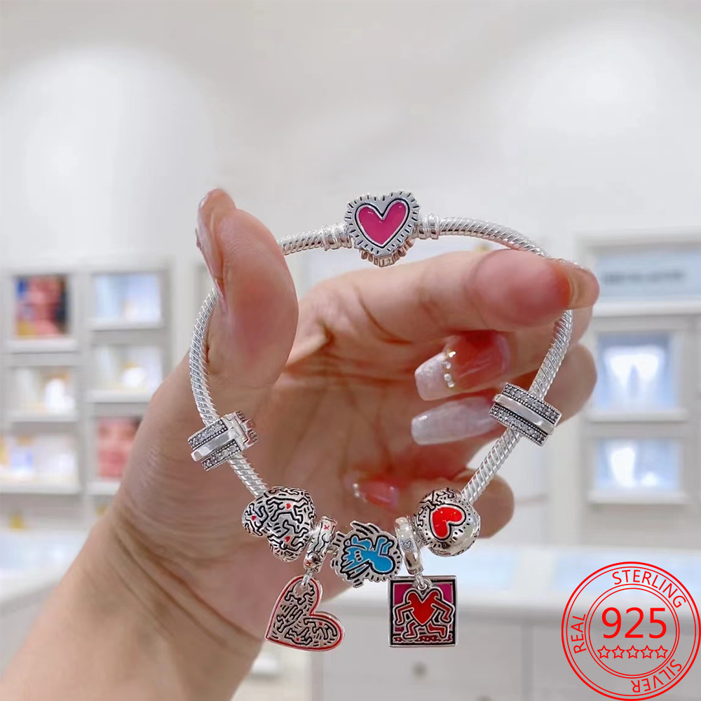 New Popular 925 Sterling Silver Lovers Line Art People Charm 3mm Bracelet Bracelet Gift Christmas