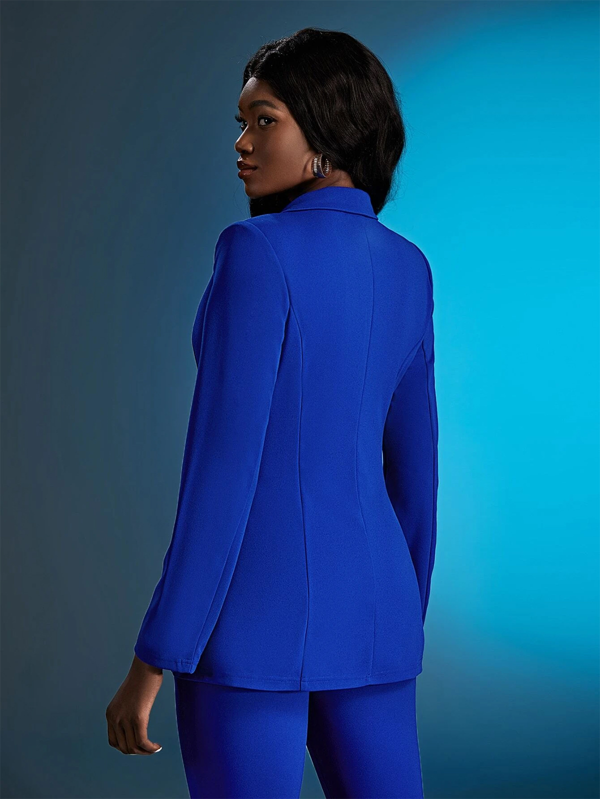 Blue Office Lady Pant Suits Slim Fit Loose Leg Evening Party Women Tuxedos Outfit Wear 2 Pieces