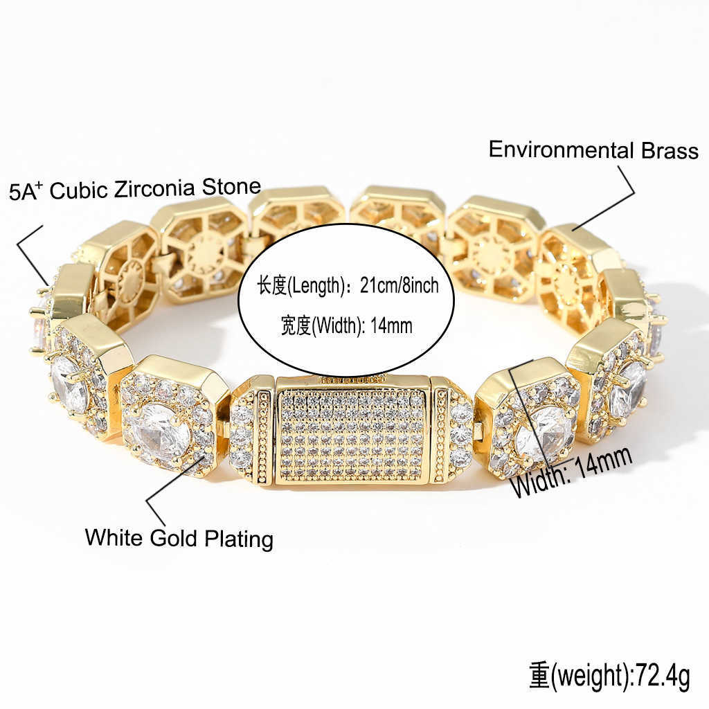 13mm Cz Baguette Bracelet Design for Men Women Luxury Rapper Bracelet with 18k Gold Rhodium Plating Jewelries