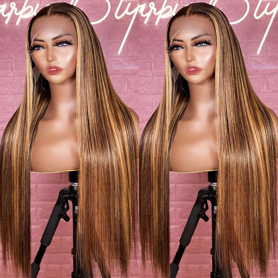 180density Pink Highlight Colored Wig Human Hair Transparent Lace Frontal Wig Brazilian Long Straight Synthetic Wig For Women