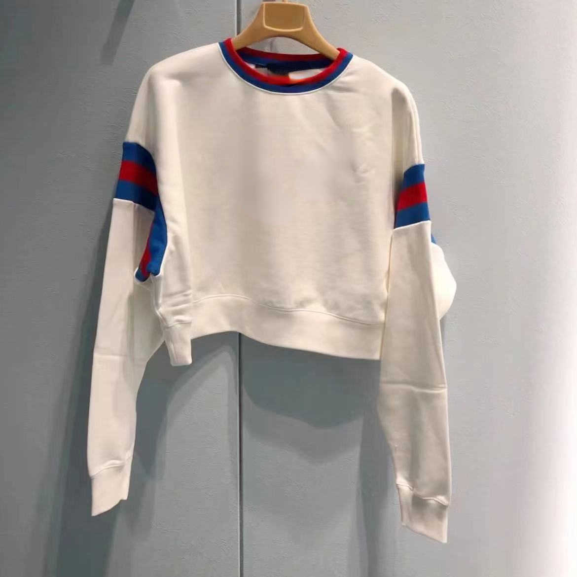 Brand Women's Sweaters designer design 2022 autumn and winter style Red white blue color contrast round neck sweater for women
