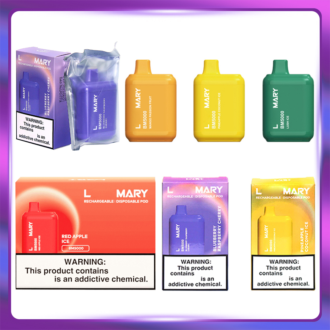 L Mary BM5000 Ef Bar Disposable E cigarettes 5000 Puffs Vape Pen 14ml Prefilled Mesh Coil Cartridges Pod 650mAh Rechargeable Battery Vaporizer vapes escobar elux
L Mary BM5000 Ef Bar Disposable E cigarettes 5000 Puffs Vape Pen 14ml Prefilled Mesh Coil Cartridges Pod 650mAh Rechargeable Battery Vaporizer vapes escobar elux