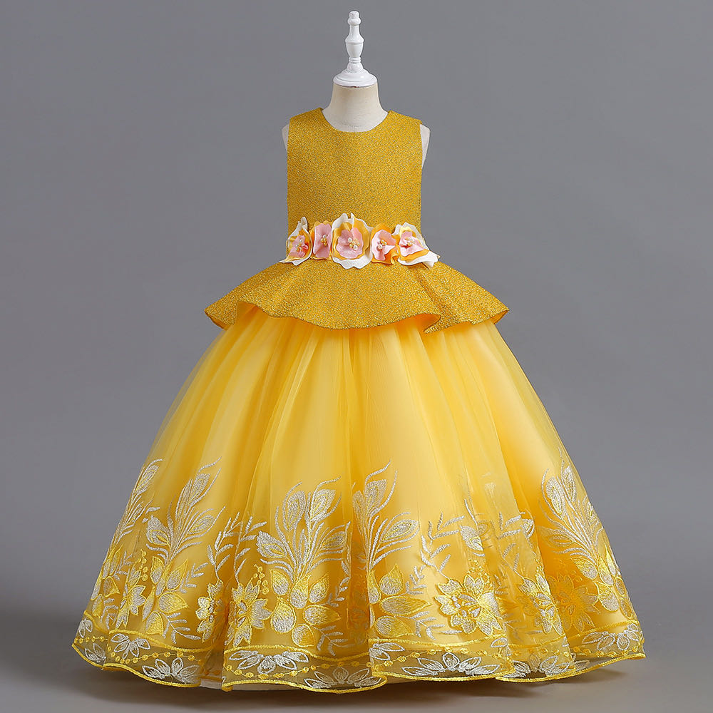 Lovely Kids wer Girl Dresses For Wedding Sleeves Ball Gown Long Train Bridesmaid Dress Girls prom Party birthday gowns