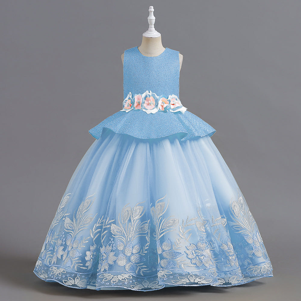 Lovely Kids wer Girl Dresses For Wedding Sleeves Ball Gown Long Train Bridesmaid Dress Girls prom Party birthday gowns